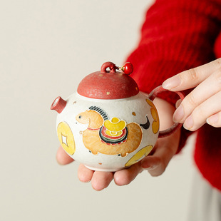 陶瓷马上有钱圆肚茶壶礼盒装家用带过滤泡茶壶新中式功夫茶具单壶