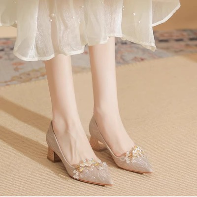 两穿新娘鞋香槟色订婚敬酒鞋