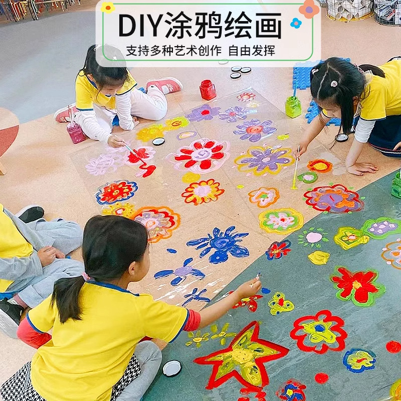 儿童丙烯涂鸦画卷透明玻璃贴纸幼儿园环创透明画画膜装饰布置材料图片