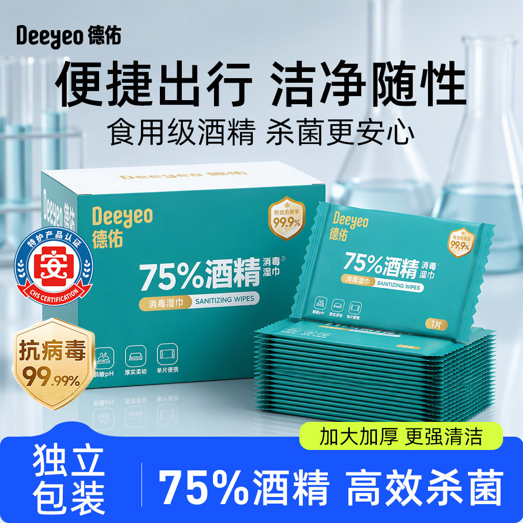 【独立包装】75%酒精消毒湿巾纸图片