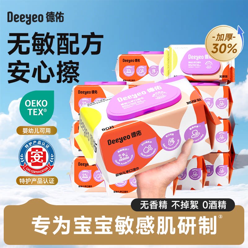 德佑婴儿湿巾家用大包新生幼儿园手口专用家庭湿巾纸实惠湿纸巾