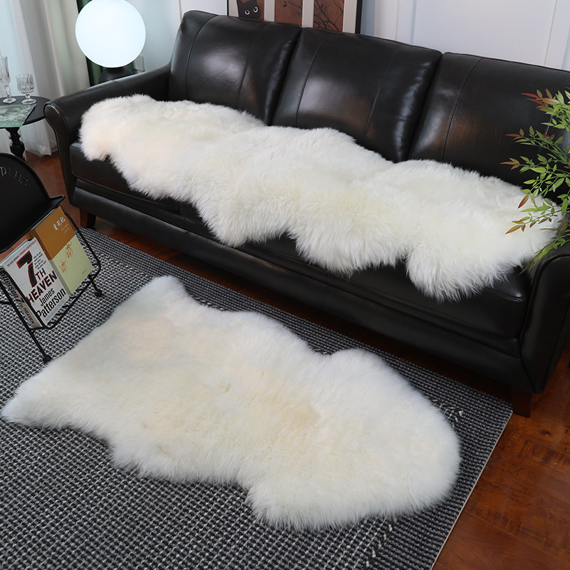 轻奢皮草澳洲整张羊皮沙发垫黑色真皮沙发坐垫不规则羊毛垫地垫