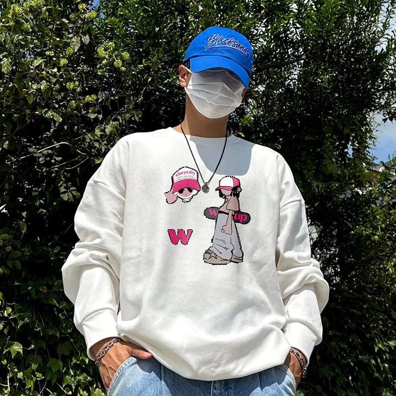美式街头个性hiphop印花圆领长袖卫衣t恤学生潮流宽松上衣服男装
