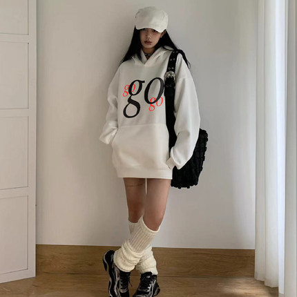 美式重磅纯棉白色连帽卫衣男秋冬新款加绒加厚宽松设计感潮牌帽衫