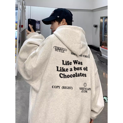 欧美式痞帅炸街淡灰色连帽卫