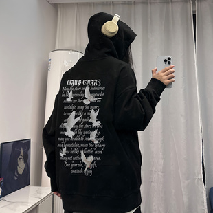 欧美潮牌痞帅炸街连帽卫衣男生高级感和平鸽美式高街oversize外套