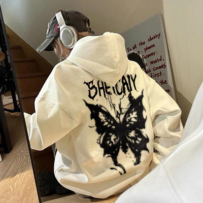 蝴蝶印花连帽卫衣oversize