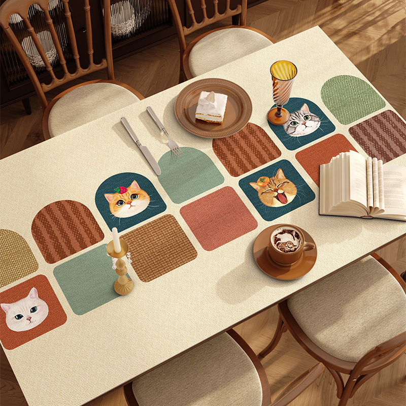 美式卡通餐桌垫防水防油防烫免洗桌布茶几台布高级感桌面保护垫