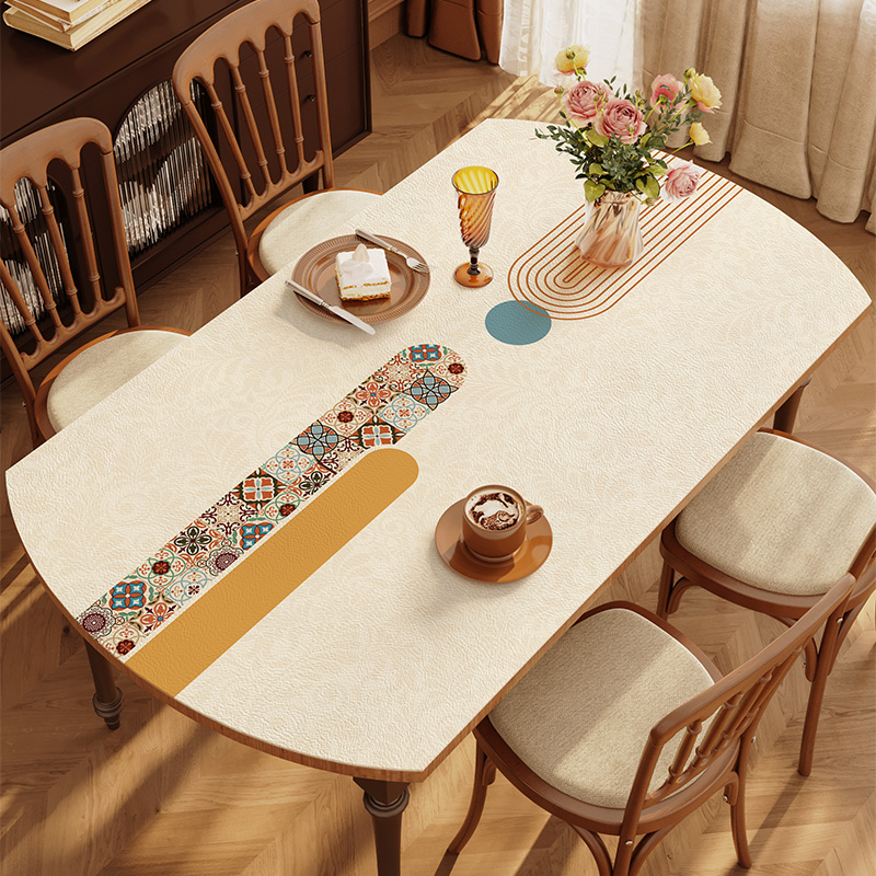 美式弧形台桌布防水防油防烫免洗餐桌垫高级感椭圆pvc桌面保护垫