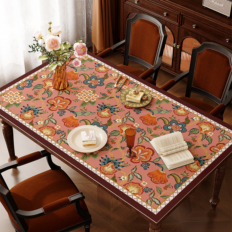 美式花卉桌布轻奢高级感餐桌垫防水防油防烫免洗茶几桌面保护垫子