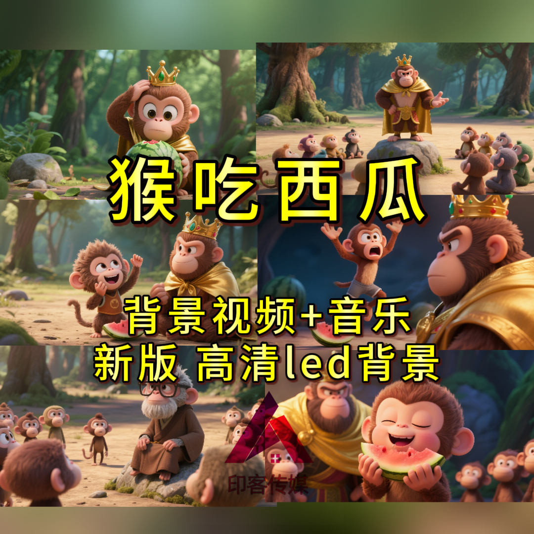 猴吃西瓜故事比赛演讲稿led背景视频音乐 高清大屏幕视频素材
