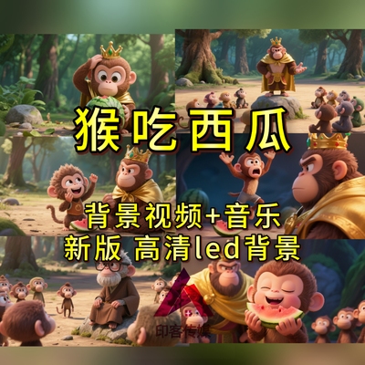 猴吃西瓜故事比赛演讲稿led背景视频音乐 高清大屏幕视频素材