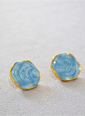 小众曼妙星空浩瀚海洋手工珐琅釉蓝色形波浪花朵925银针耳钉耳环