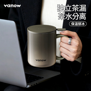 Vanow保温杯陶瓷内胆马克杯2025新款泡茶杯办公室带盖桌面咖啡杯
