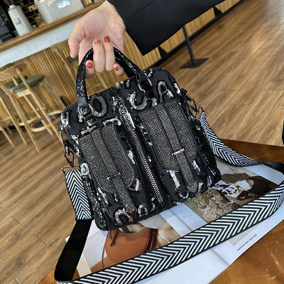 亮片三用女包2025新款时尚潮流烫钻手提包百搭休闲双肩斜挎包