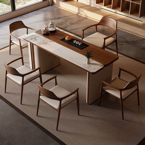 岩板实木茶桌椅组合高级感办公室