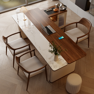 实木岩板茶桌椅组合现代办公室烧水壶一体茶台家用阳台简约小茶桌