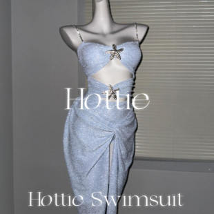 辣妹高级感烫银修身 连体泳衣显瘦两件套包臀度假长裙温泉沙滩泳衣