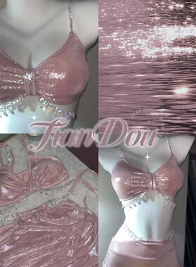 【仙女一滴泪】仙气闪亮高级分体三件套泳衣比基尼吊带度假泳装女