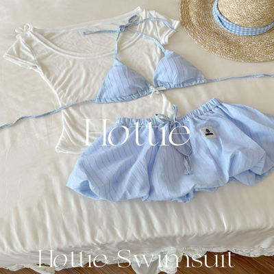 少女格子比基尼三件套分体泳衣