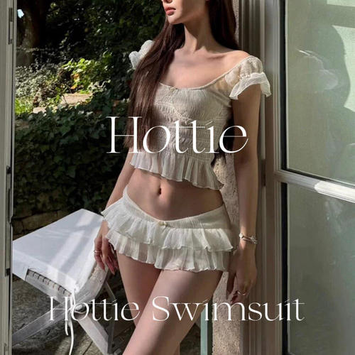 法式纯欲荷叶边分体泳衣女度假