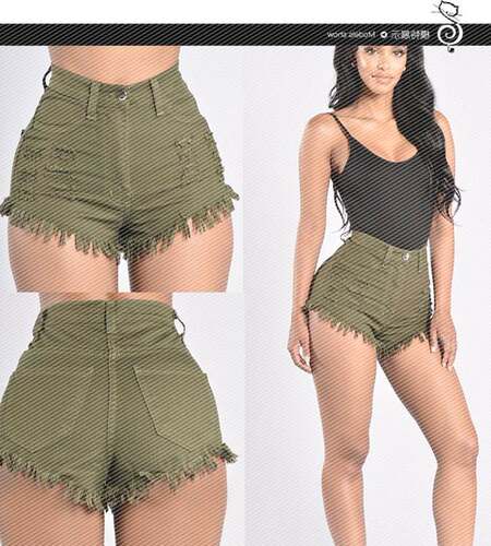 女毛边牛仔短裤热裤 FASHION shorts jeans women джинсы