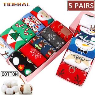 5 Pairs Men/Women Cotton Cartoon Christmas Socks Cute Santa