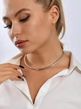 欧美简约铜管金属项圈女项链外贸饰品choker颈圈 necklace women