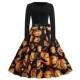 Halloween party print sleeve Women dress long swing 万圣节裙