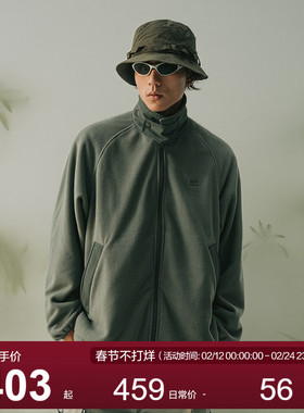 MOSEALAND 摇粒绒翻领外套男秋冬立领防风刺绣保暖日系休闲夹克潮