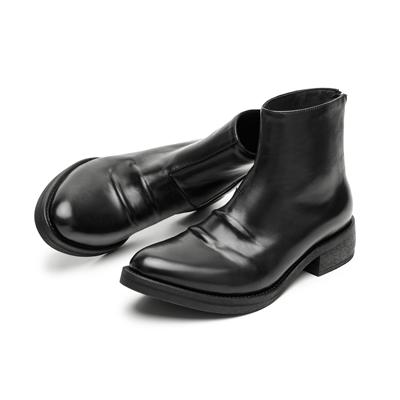 DESERTO 头层植鞣牛皮褶皱扭曲拉链翘头尖头切尔西靴巫师靴