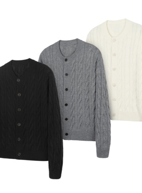 DESERTO 美利奴羊毛混纺纽花老钱风圆领开衫毛衣外套火烧果实扣