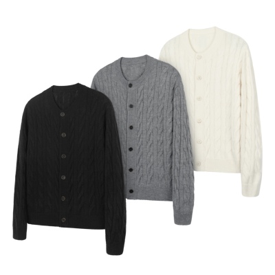 DESERTO 美利奴羊毛混纺纽花老钱风圆领开衫毛衣外套火烧果实扣