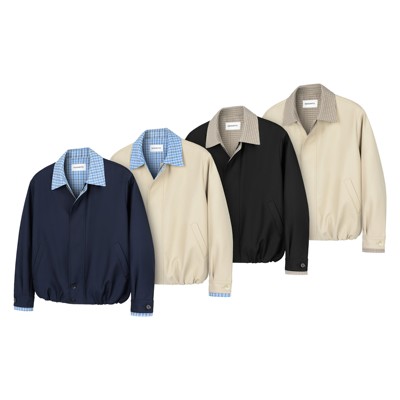 DESERTO 格纹千鸟格假两件Miu系垫肩哈灵顿休闲夹克学院风外套男