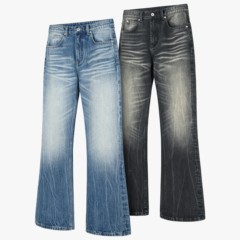 DESERTO 14OZ 自然落色手工猫须自然做旧闪电纹微喇牛仔裤重制646