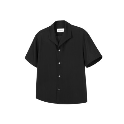 DESERTO 100醋酸强捻一片领哑面砂感丝滑小V领短袖衬衫休闲衬衣