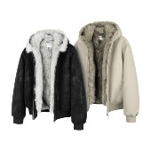 DESERTO 一件过冬 1500G狼毛雾面牛皮绒连帽短宽座山雕棉服外套