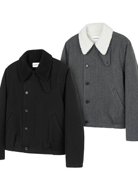 DESERTO 羊毛混纺仿羊羔毛内里毛领立领保暖秋冬休闲棉服外套男