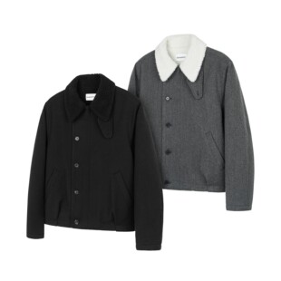 DESERTO 羊毛混纺仿羊羔毛内里毛领立领保暖秋冬休闲棉服外套男