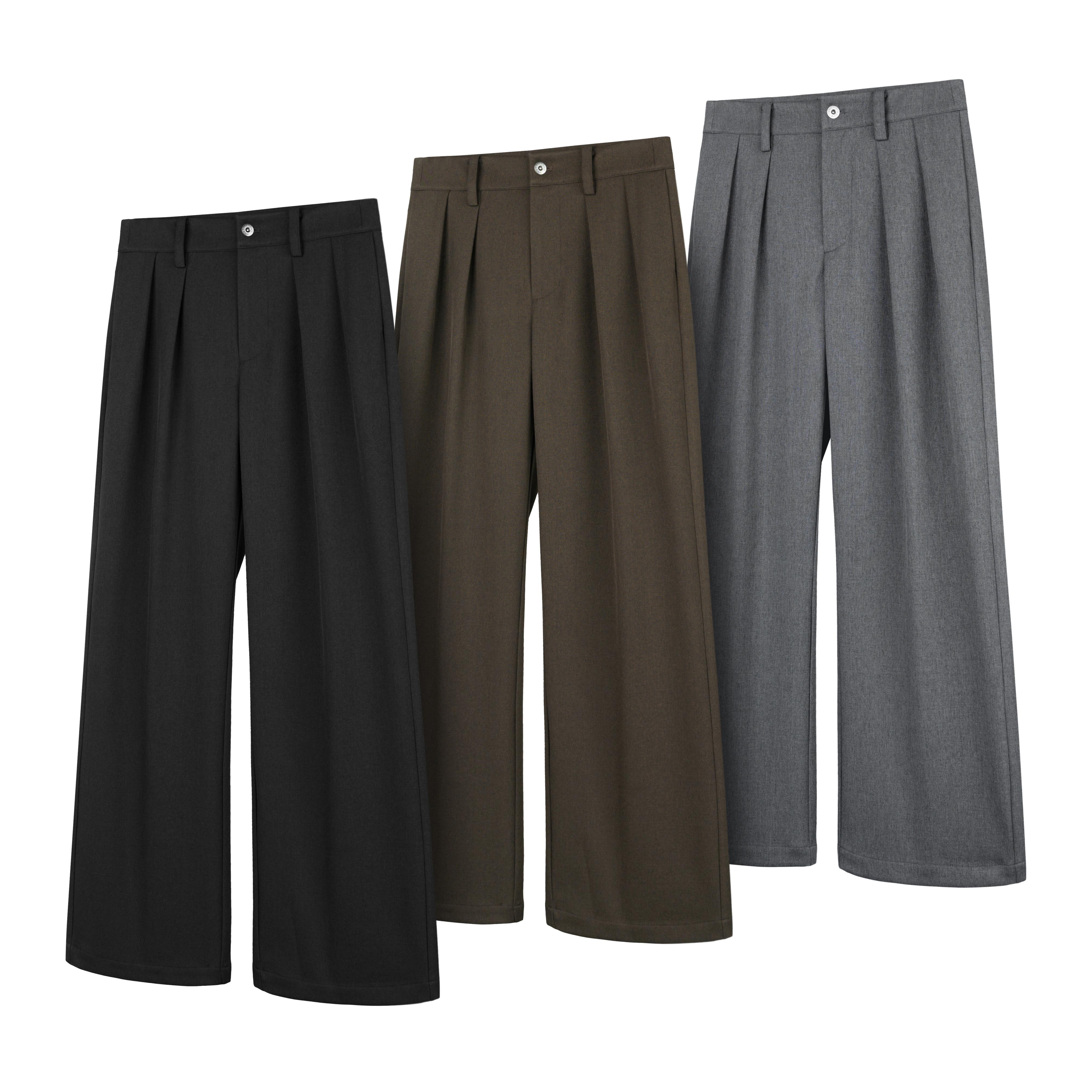 DESERTO 510G强捻纱混纺双褶位A字型宽松垂感通勤四季西裤休闲裤