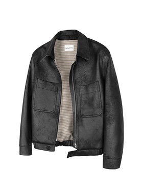 DESERTO 霜冻裂纹千鸟格内里PU皮猎装皮衣Cleanfit短宽夹克外套男
