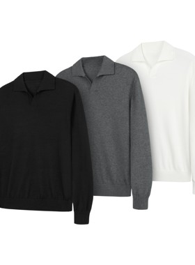 DESERTO ROW风海鸥领全棉长绒棉休闲老钱风POLO衫上衣针织毛衣男