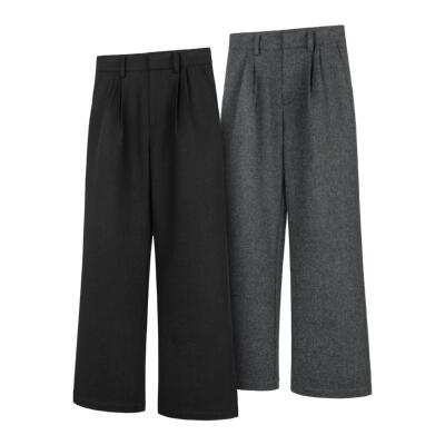 DESERTO 50%羊毛人字纹700G毛呢双褶位宽松微喇通勤休闲西裤男