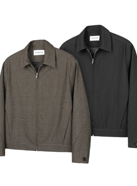 DESERTO 羊毛混纺条纹千鸟格解构合页基础收腰垫肩老钱风休闲夹克