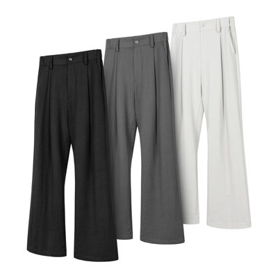 DESERTO 仿铜氨干丝皱感砂爽单褶位宽松垂感通勤微喇西裤休闲长裤