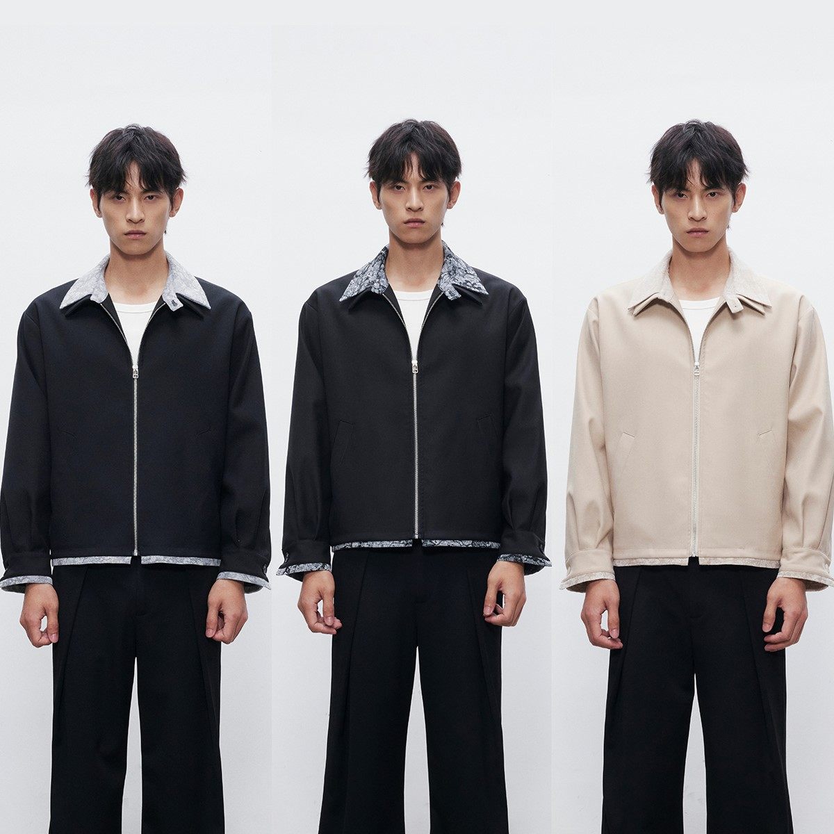 DESERTO 亚麻提花刺绣拼接假两件Cleanfit高知极简夹克外套男图片