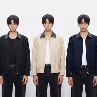 DESERTO 编织皮领拼接巴恩风格纹内衬合身收腰休闲夹克外套男