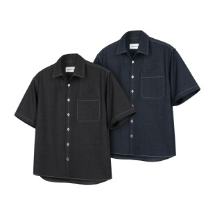 DESERTO 仿原牛明线撞色贝母扣垂坠凉感休闲双口袋短袖衬衫衬衣男