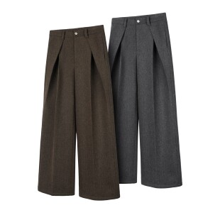 DESERTO 50%羊毛重磅700G花纱骑兵呢对褶烫线A字型宽松挺括西裤男