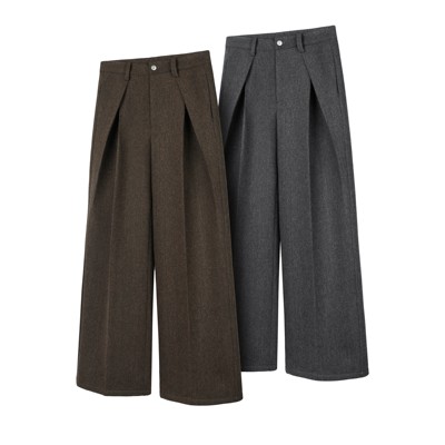 DESERTO 50%羊毛重磅700G花纱骑兵呢对褶烫线A字型宽松挺括西裤男